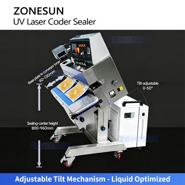 ZONESUN ZS-FR100LC Continuous Band Sealer with UV Laser Coding Bag Sealing Machine