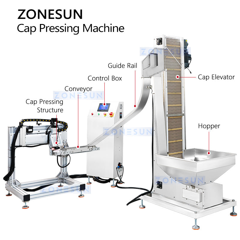 ZONESUN ZS-SGYG01 Automatic Cup Lid Pressing Machine with Cap Elevator Yogurt Cup Pressing Machine