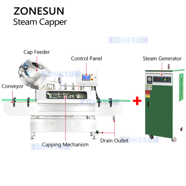 ZONESUN ZS-XG01 Steam Vacuum Capping Machine 9000BPH