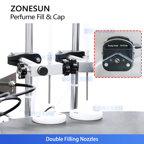 ZONESUN ZS-AFC17 Automatic Perfume Filling and Capping Monobloc Machine with Dual Peristaltic Pumps for EDT EDP Vial Packaging