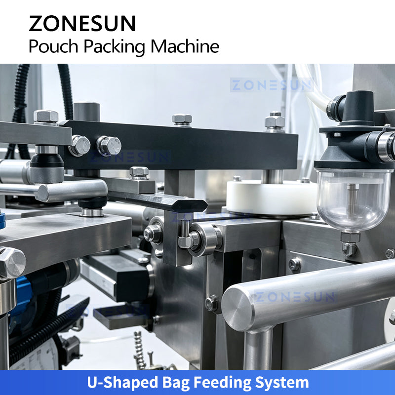 ZONESUN ZS-SPFC8 Automatic Dual Channel Pouch Packing Machine for Flat Bags Zipper Bags and Stand-Up Pouches