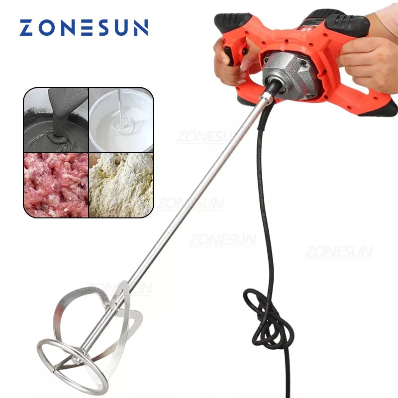 ZONESUN  Electric Cement Mixer Stirrer Adjustable 6-Speed Handheld Concrete Mixer for Mortars Paint Mud Grout