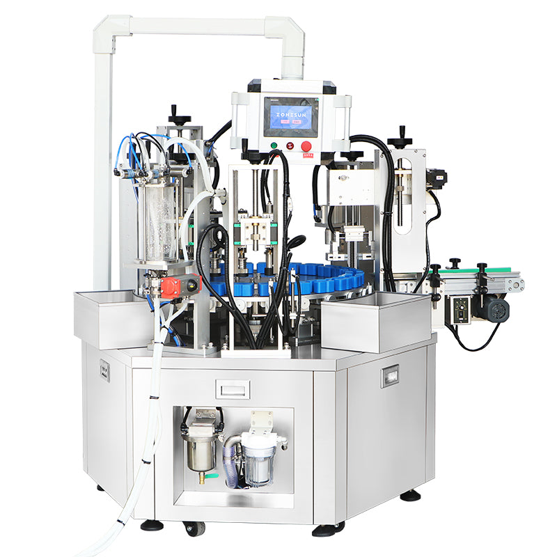 ZONESUN ZS-AFC42P Automatic Perfume Monoblock Filling Machine Vacuum Filling Rinsing Capping Pressing 3–100ml Perfume Line