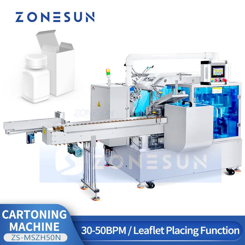 ZONESUN ZS-MSZH50N Automatic Cartoning Machine with Leaflet Insertion Box Packing Line for Cosmetics Electronics