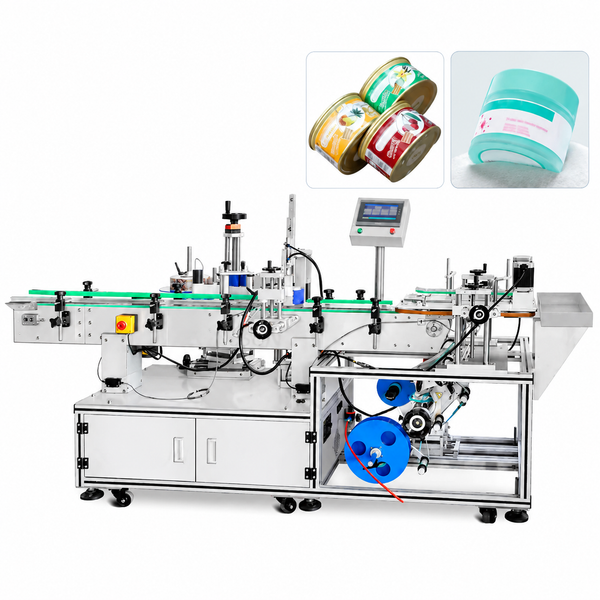 ZONESUN ZS-TB822Y Automatic Front Side & Bottom Side Labeling Machine For Luncheon Meat Round Metal Cans Coemstic Bottle Canned