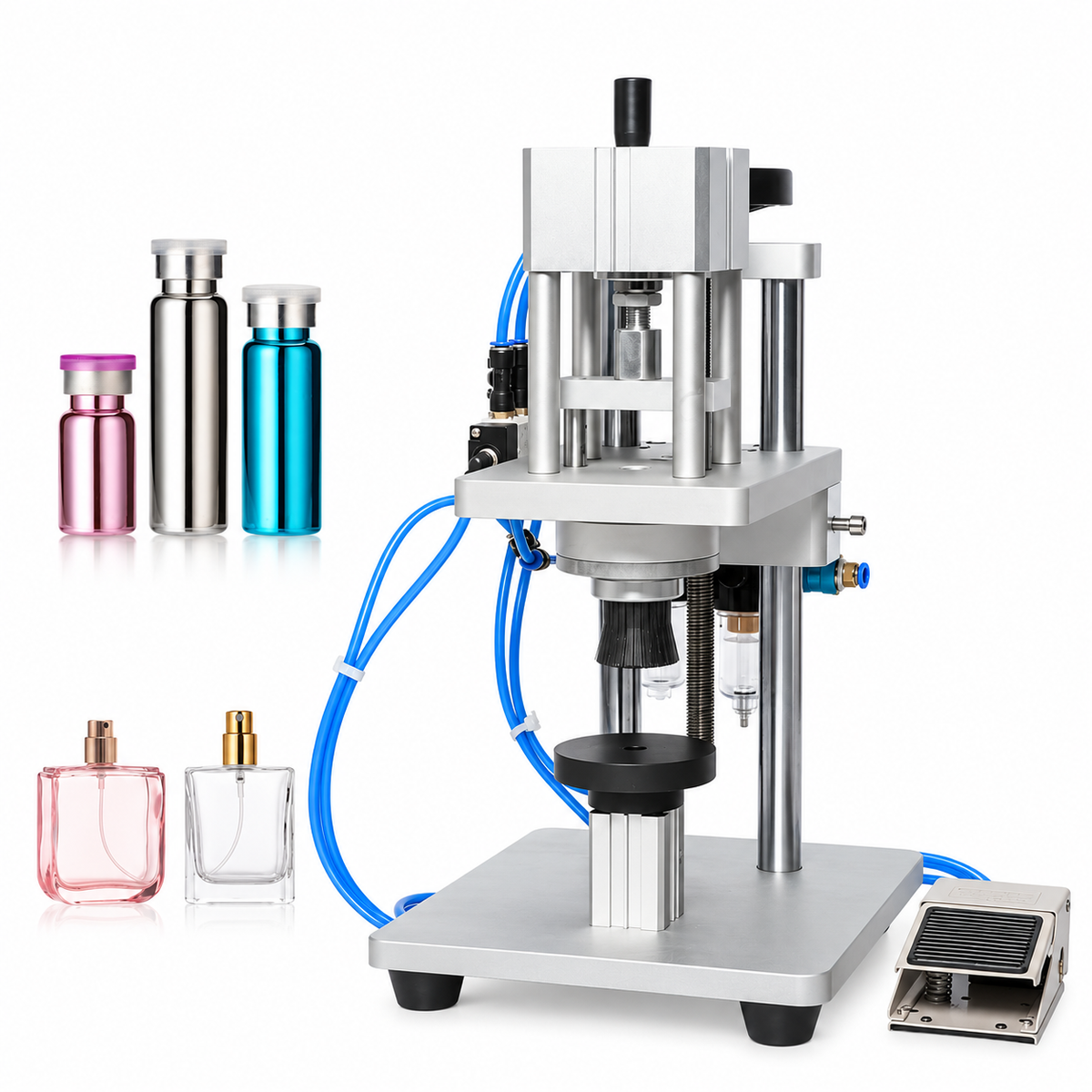 ZONESUN 13/15/18/20mm Pneumatic Perfume Vial Aluminum Plastic Capping Machine