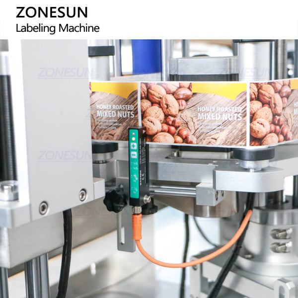 ZONESUN ZS-TB822Y Automatic Front Side & Bottom Side Labeling Machine For Luncheon Meat Round Metal Cans Coemstic Bottle Canned