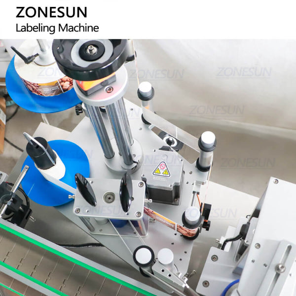 ZONESUN ZS-TB822Y Automatic Front Side & Bottom Side Labeling Machine For Luncheon Meat Round Metal Cans Coemstic Bottle Canned