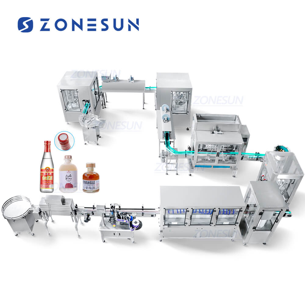 ZONESUN ZS-FALU2 Automatic Wine Liquor Filing  T-cork Capping Labeling Machine Production Line