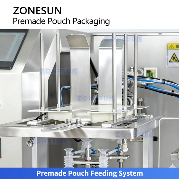 Automatic premade pouch feeding system and bag holder on the ZONESUN ZS-AFS210V vacuum packaging machine