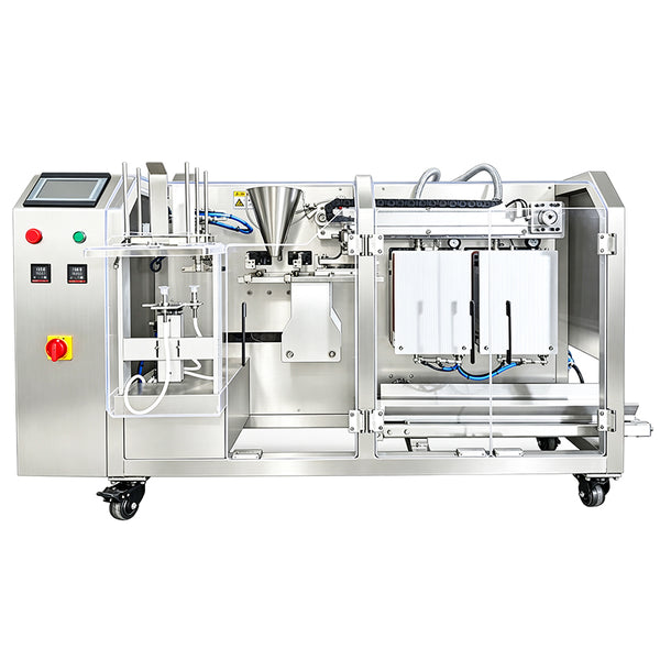 Full view of the ZONESUN ZS-AFS210V premade pouch vacuum packaging machine on a white background