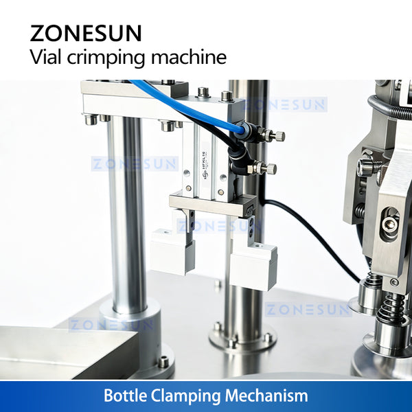 Bottle-gripping mechanism on the ZONESUN ZS-YG200A semi-automatic vial crimping machine