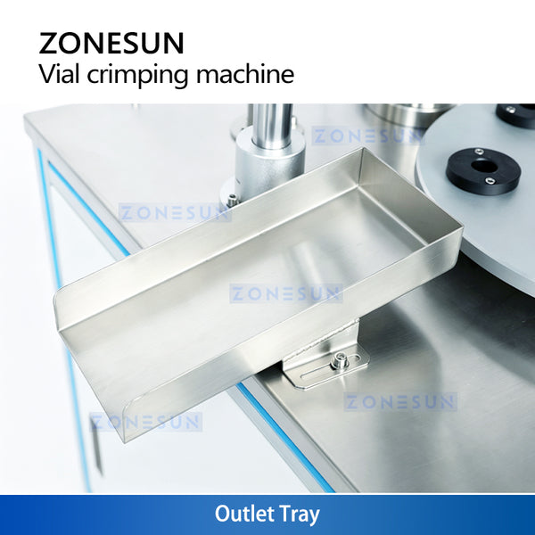 Outlet tray for collecting finished vials after crimping on the ZONESUN ZS-YG200A