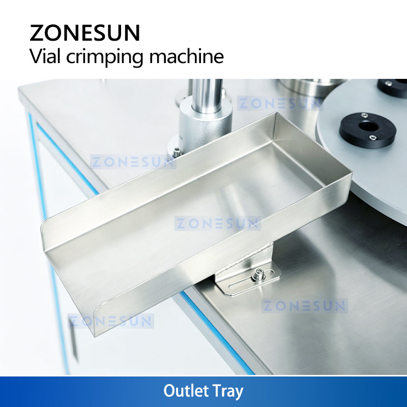 Outlet tray for collecting finished vials after crimping on the ZONESUN ZS-YG200A