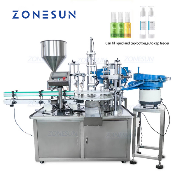 Máquina automática de llenado y tapado ZONESUN ZS-AFC2 con alimentador de tapas