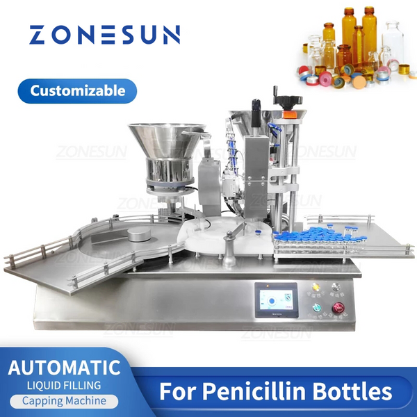 Máquina automática de llenado y tapado de líquido con bomba peristáltica de botella de penicilina ZONESUN con alimentador de tapa 