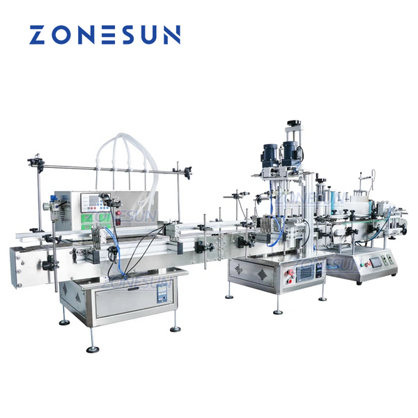 ZONESUN ZS-FAL180C2 Desktop 4 Nozzles Liquid Filling Capping And Positioning Round Bottle Labeling Machine