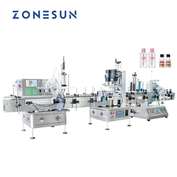 ZONESUN Desktop 4 Heads Liquid Filling Capping And Round Bottle Labeling Machine