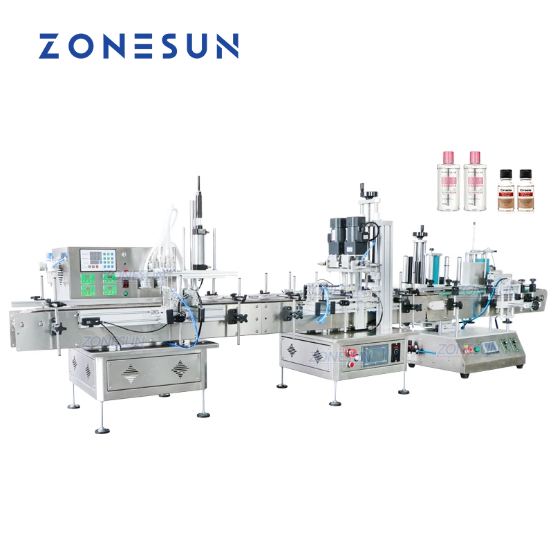 ZONESUN Desktop 4 Heads Liquid Filling Capping And Round Bottle Labeling Machine