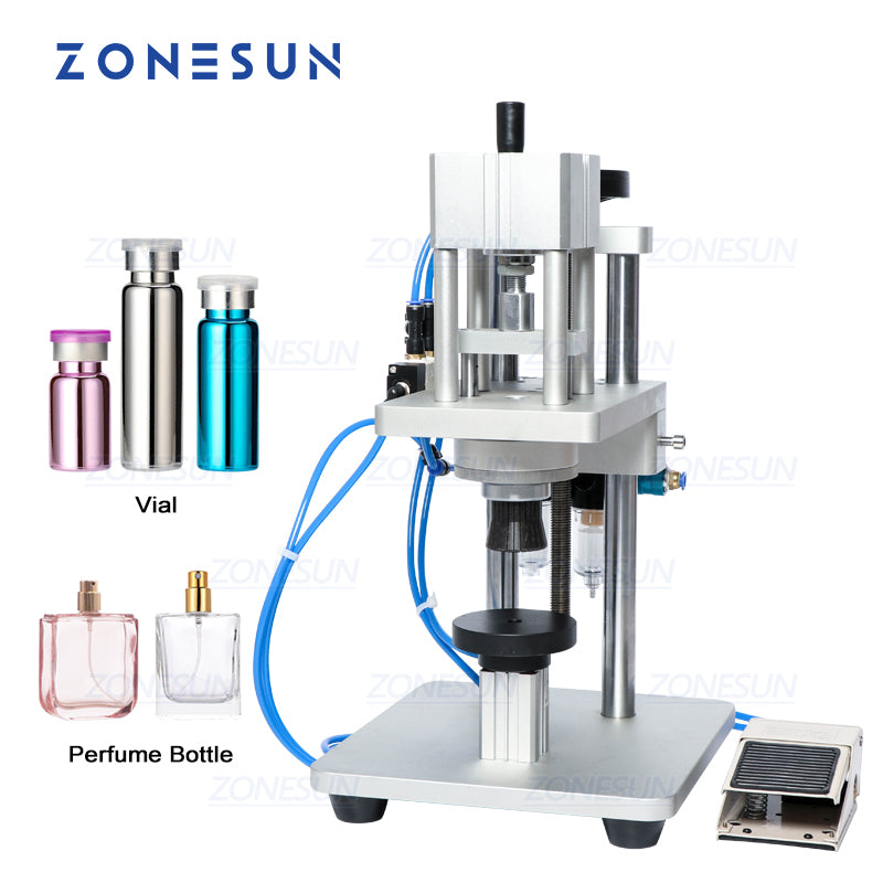 ZONESUN 13/15/18/20mm Pneumatic Perfume Vial Aluminum Plastic Capping Machine