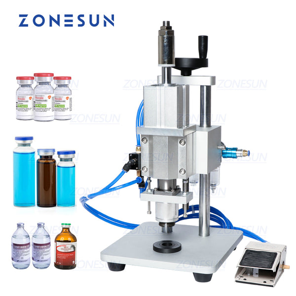 ZONESUN 13/15/20mm Pneumatic Penicillin Bottle Plastic And Aiuminium Capping Machine