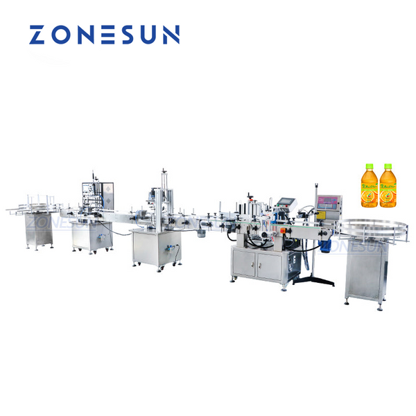 ZONESUN 4 Heads Liquid Filling Capping And Round Bottle Labeling Machine With Inkjet Printing Machine