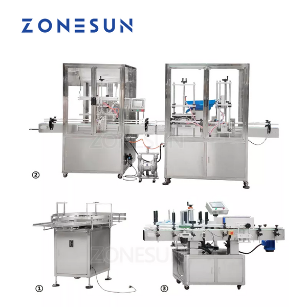 ZONESUN Vertical Type Electric 6 Nozzles Liquid Filling Capping Round Bottle Labeling Machine