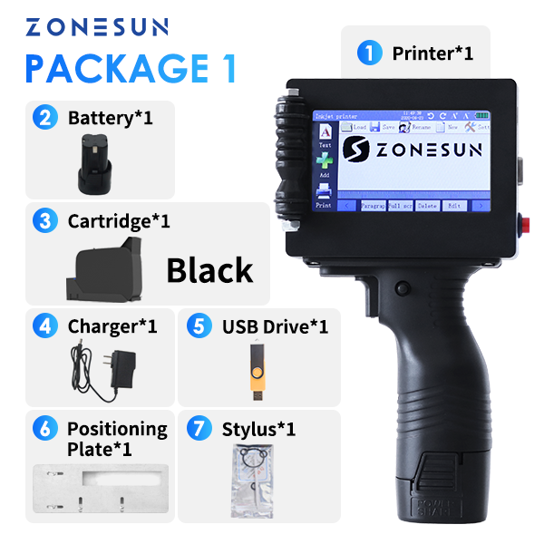 ZONESUN ZS-HIP254 Handheld Multilingual Inkjet Printing Machine - Black