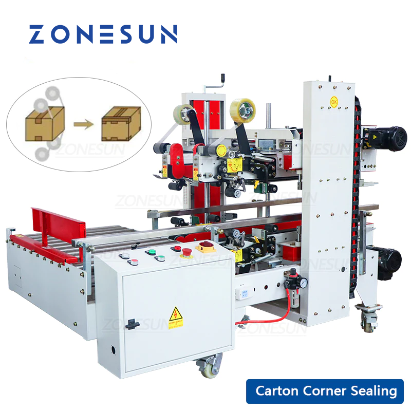 ZONESUN Automatic Carton Corner Sealer Tape Sticker Four Sides Carton ...