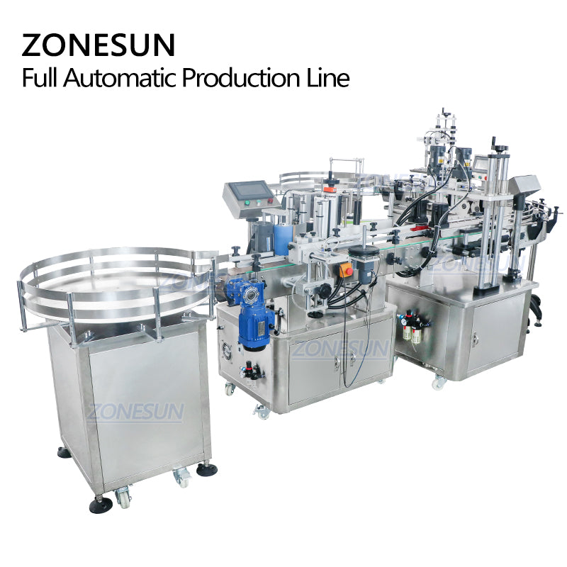 ZONESUN ZS-FAL180R4 Piston Liquid Filling Capping Labeling Machine With U Shape Conveyor Belt