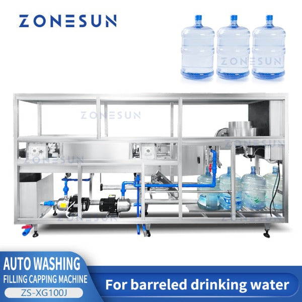 ZONESUN AUTOMATIC BARRELED WATER LIQUID FILLING CAPPING MACHINE