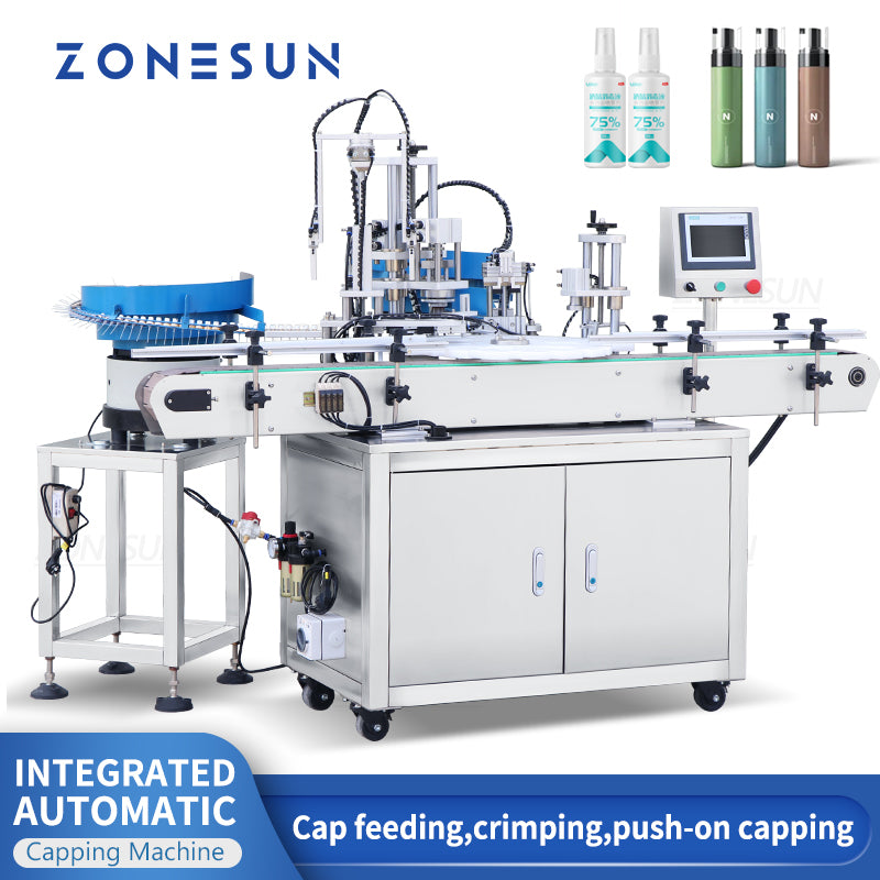 ZONESUN ZS-AFC8 Rotate Spray Head Round Bottle Capping Machine with Cap Feeder