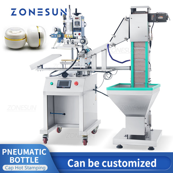 ZONESUN ZS-819R2A Pneumatic Bottle Cap Hot Stamping Machine with Cap Feeder
