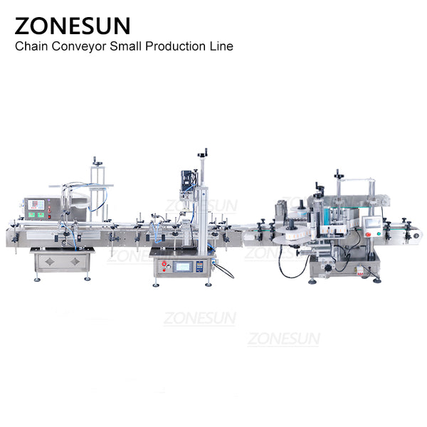 ZONESUN Small Automatic Pneumatic Filling Capping And Flat Labeling  Production Line