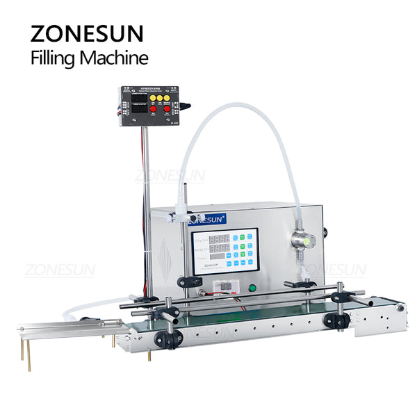 ZONESUN ZS-DTMP1S Single Nozzle Stainless Steel Magnetic Pump Liquid Filling Machine With Conveyor
