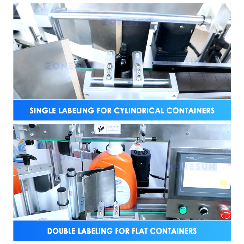 ZONESUN ZS-FAL180Z4 5L Oil Filling Capping Round Flat Bottle Double Labeling Production Line