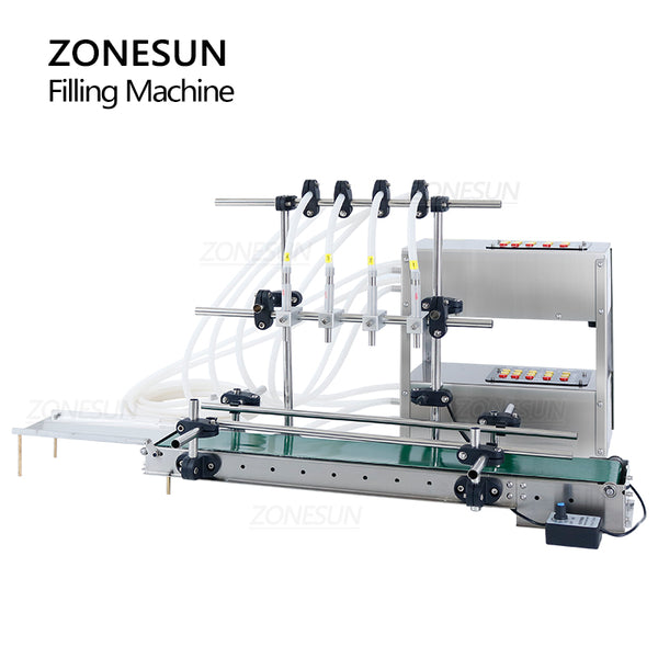 ZONESUN ZS-DTDP4G Automatic 4 Nozzles Diaphragm Pump Liquid Filling Machine With Conveyor
