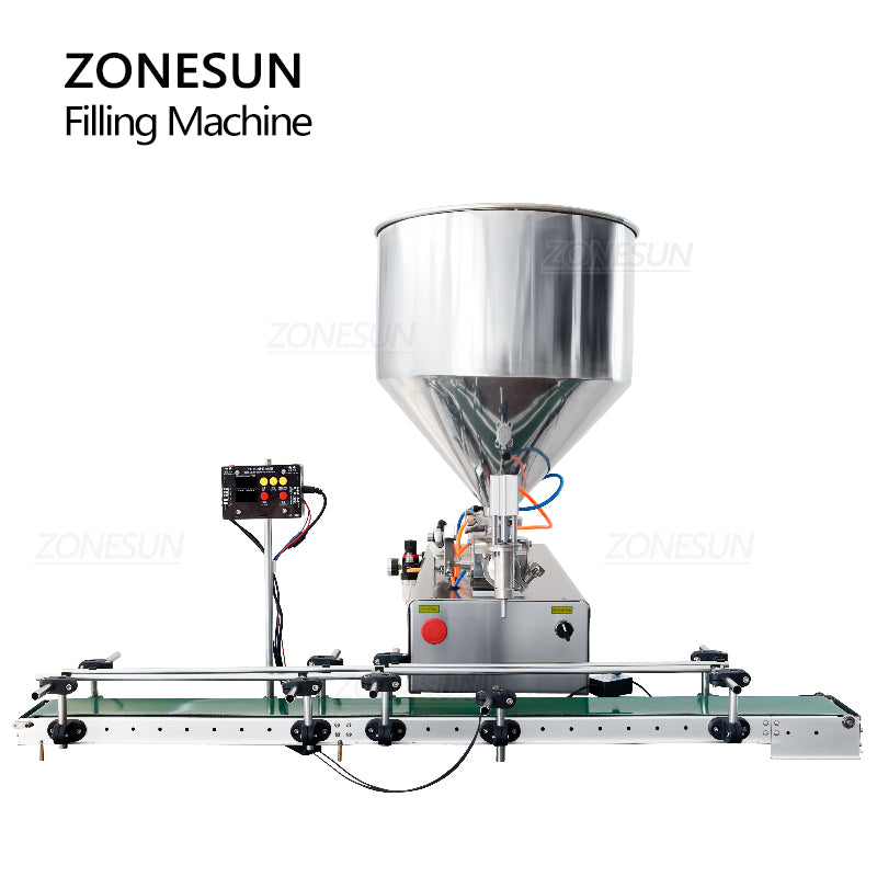 ZONESUN ZS-GTPC1 Pneumatic Paste&Viscous Liquid Filling Machine with Conveyor