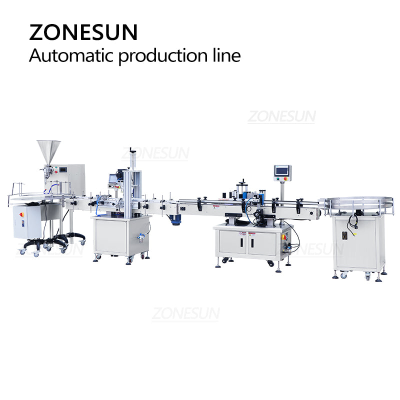 ZONESUN Full Automatic Paste Filling Screw Capping Round Bottle Labeling Machine with Unscrabler Production Line