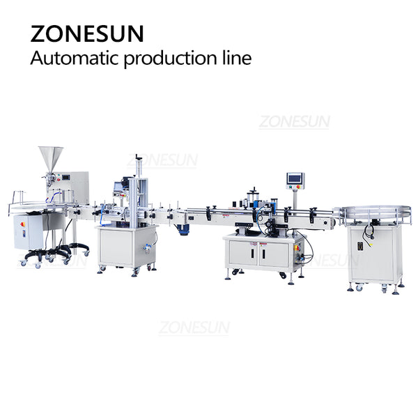 ZONESUN Full Automatic Paste Filling Screw Capping Round Bottle Labeling Machine with Unscrabler Production Line