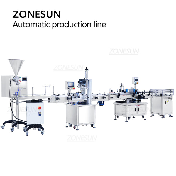 ZONESUN Full Automatic Paste Filling Screw Capping Round Bottle Labeling Machine with Unscrabler Production Line