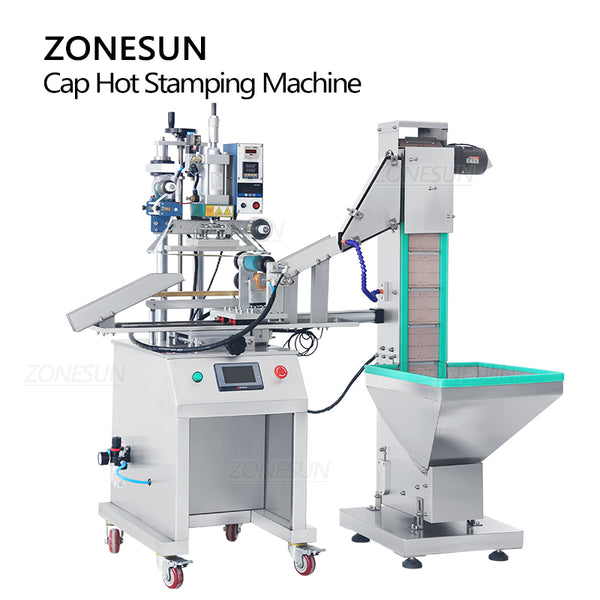 ZONESUN ZS-819R2A Pneumatic Bottle Cap Hot Stamping Machine with Cap Feeder