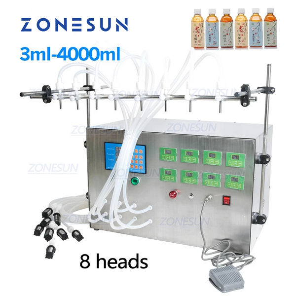 ZONESUN Digital Control 8 Nozzles Diaphragm Pump Liquid Filling Machine