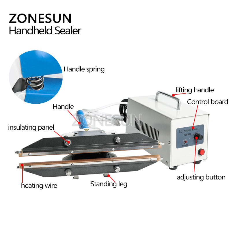 ZONESUN 200/300/400mm Direct-heat Hand-held Plier Sealing Machine