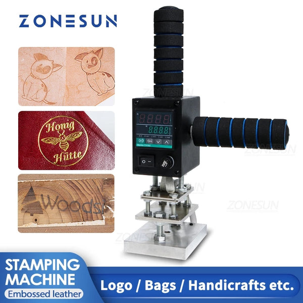 ZONESUN LOGO Marking Machine Pressure Mark Trademark Stamping Small Wood  Leather Plastics Lint Cartons Tires Bronzing Machine