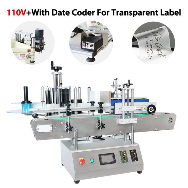 ZONESUN ZS-TB150A High Speed Single Side Round Bottle Labeling Machine For Normal Transparent Label - For Transparent Label / With Date Coder / 110V