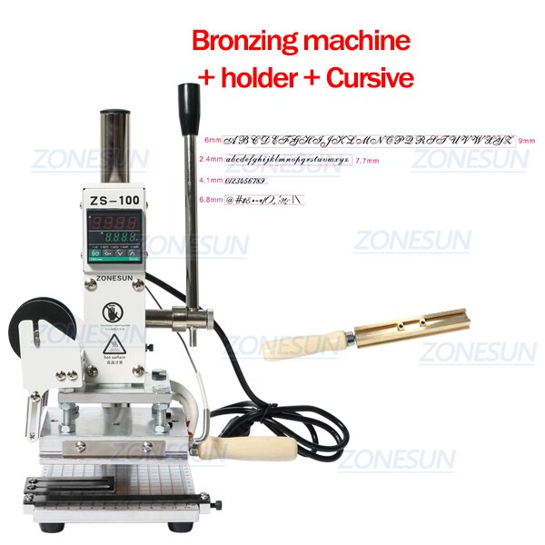 ZONESUN ZS-100 10x13cm Hot Foil Stamping Machine - Aluminum / Machine with Cursive / 110V - Aluminum / Machine with Cursive / 220V